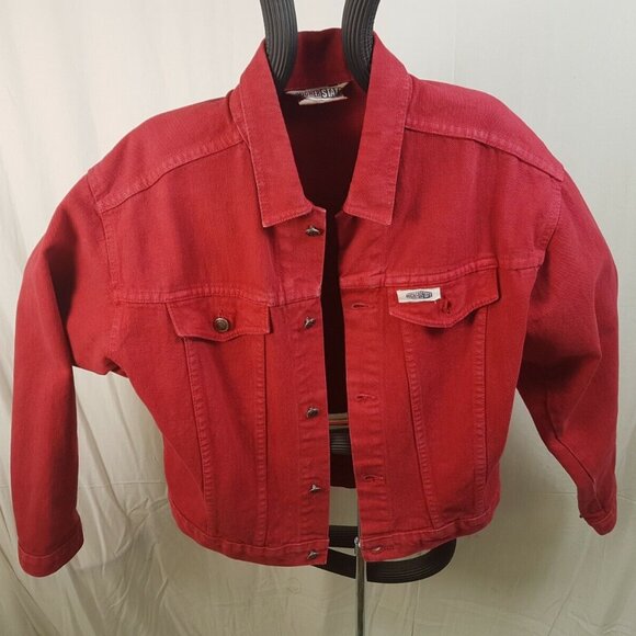 HIGH STATE Womens Vintage RED Denim Jacket Button Up LARGE MADE CANADA - Picture 1 of 10